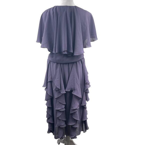 VTG 70s Purple Ruffled Midi Party Dress Sz 6 Tiered Flutter Chiffon Coquette USA - Picture 5 of 8